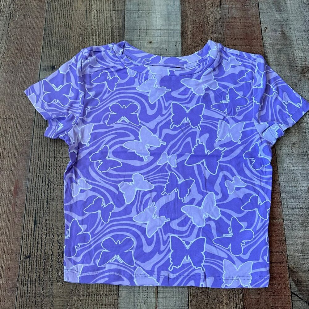Streetwear Society Purple Butterfly Print Womens T-Shirt M Polyester & Spandex